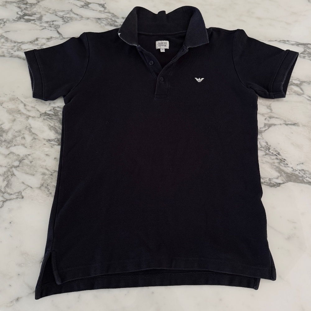Armani Junior Black Cotton Boys Polo shirt, Sz Large (16)